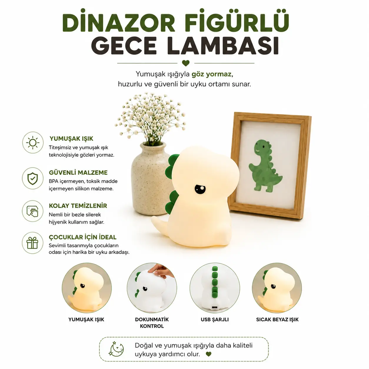 MUITOMAS DİNAZOR FİGÜRÜ SİLİKON GECE LAMBASI USB-C