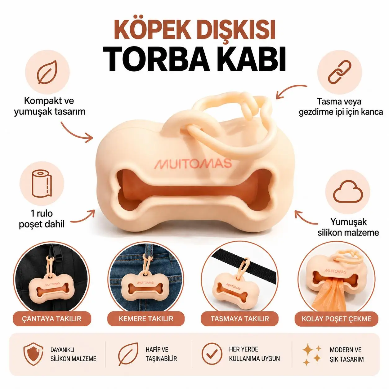 MUITOMAS EVCİL HAYVAN ÇÖP TORBASI TAŞIMA ÇANTASI ŞEFTALİ