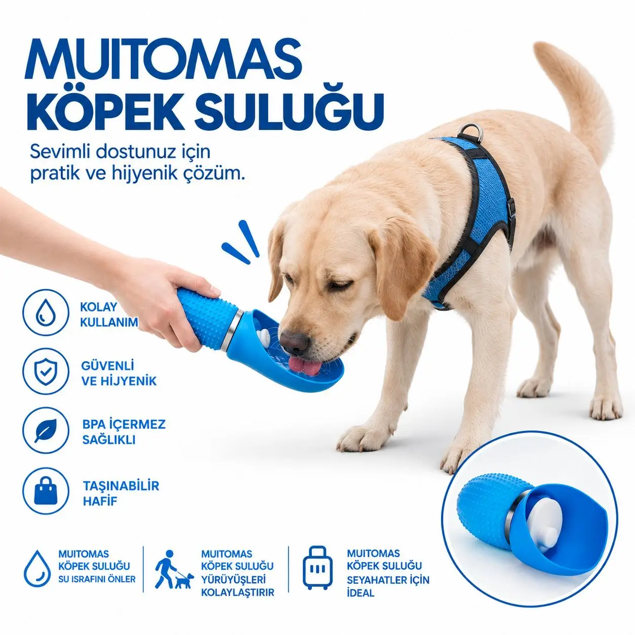 MUITOMAS EVCİL HAYVAN SEYEHAT SULUĞU 350 ML MAVİ