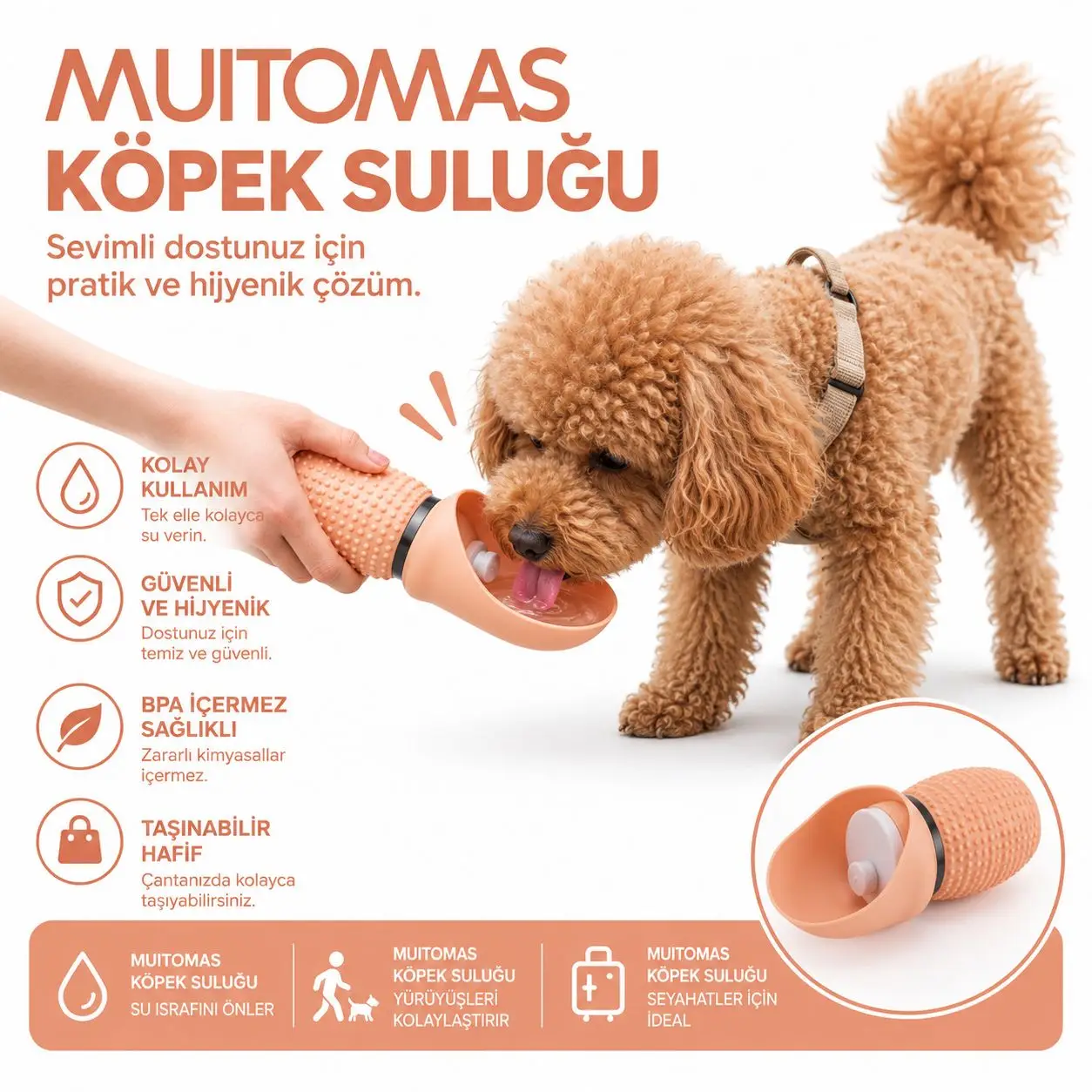 MUITOMAS EVCİL HAYVAN SEYEHAT SULUĞU 350 ML ŞEFTALİ