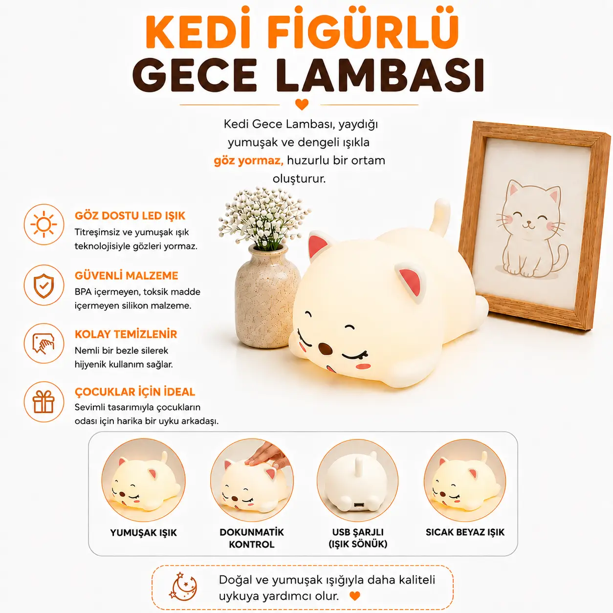 MUITOMAS KEDİ FİGÜRÜ SİLİKON GECE LAMBASI USB-C
