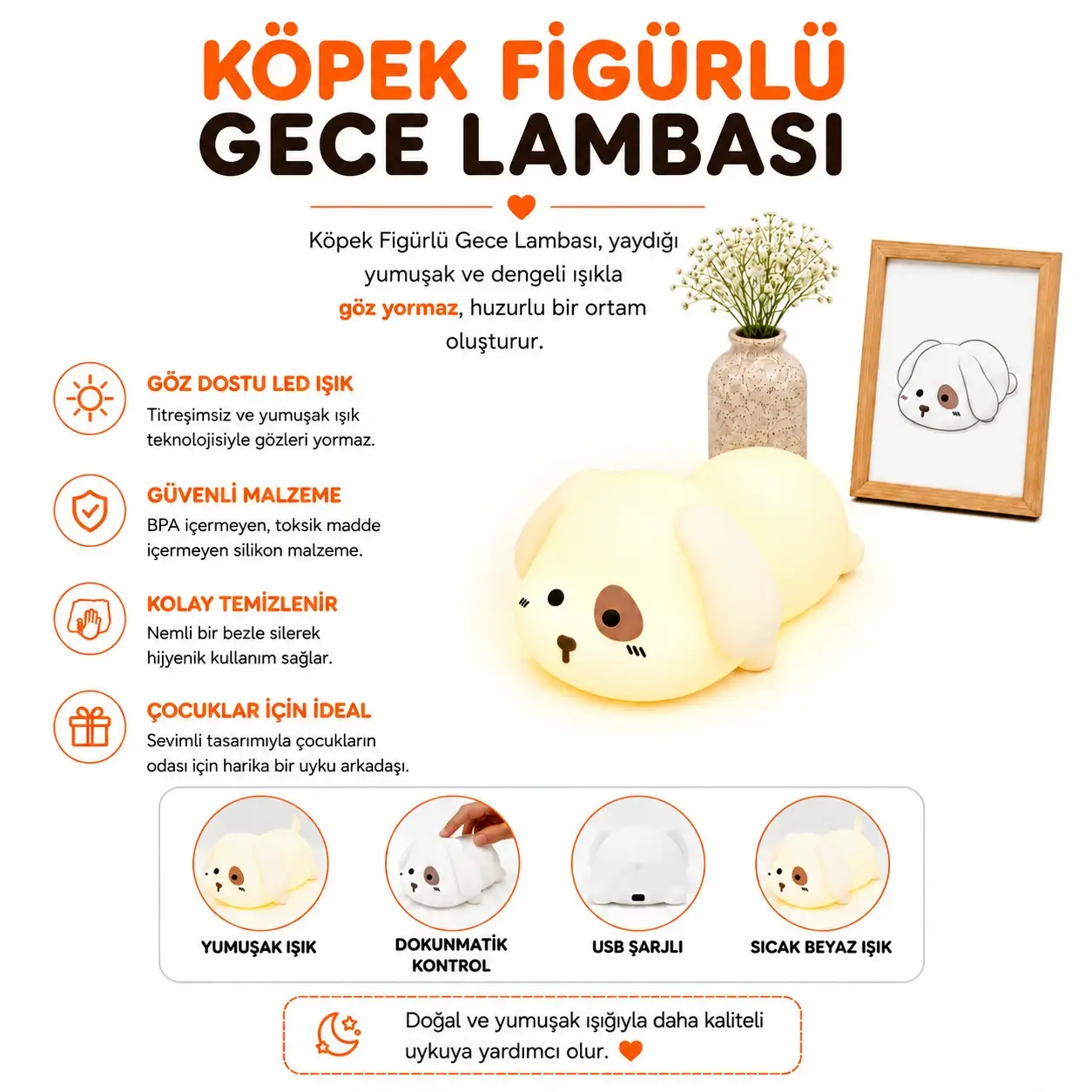 MUITOMAS KÖPEK FİGÜRÜ SİLİKON GECE LAMBASI USB-C