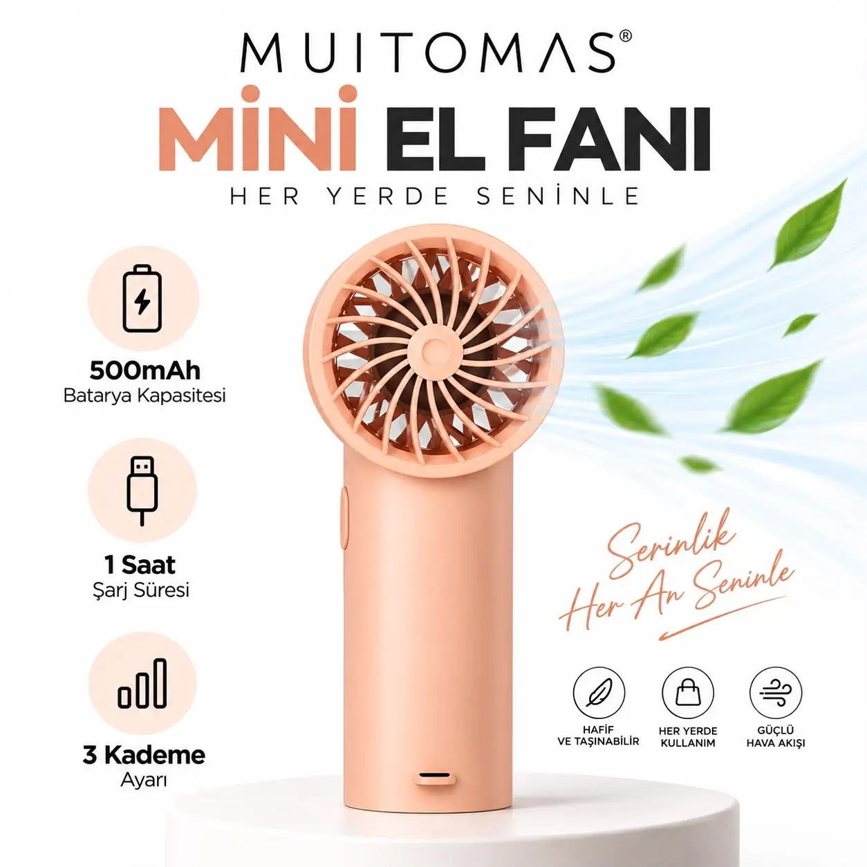 MUITOMAS MİNİ EL FANI ŞEFTALİ