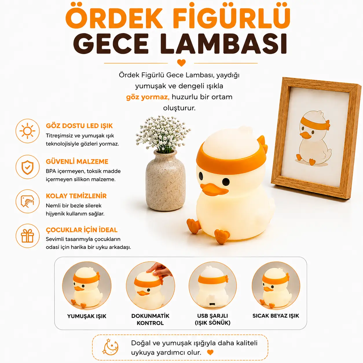 MUITOMAS ÖRDEK FİGÜRÜ SİLİKON GECE LAMBASI USB-C