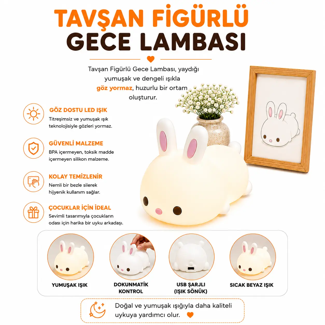 MUITOMAS TAVŞAN FİGÜRÜ SİLİKON GECE LAMBASI USB-C